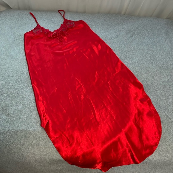 Vintage Y2K Silky Slip Dress Nightgown Small Red 90s Lace Sexy Grunge - Picture 2 of 9